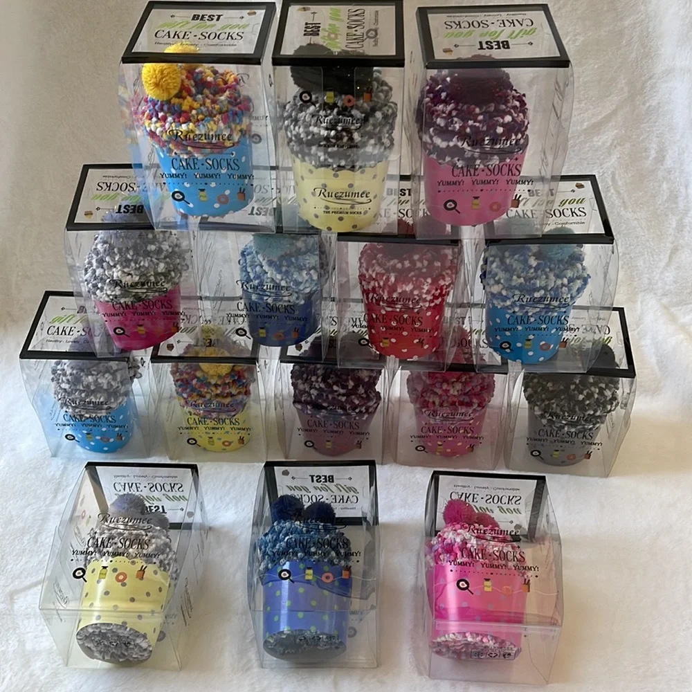 Birthday Cupcake Socks with Pom Poms in Box